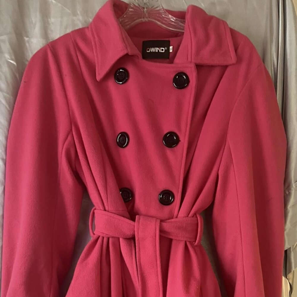 OWIND Pink Peacoat Belted Dress Coat Sz 14